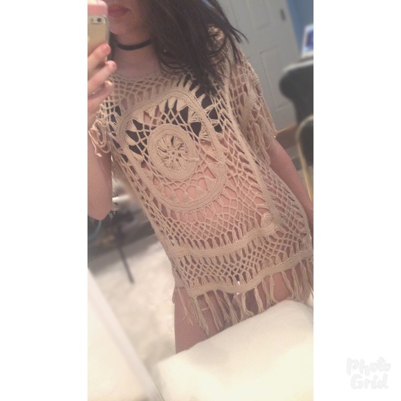 Questions Tops - Beige Knit Cover Up Sarong